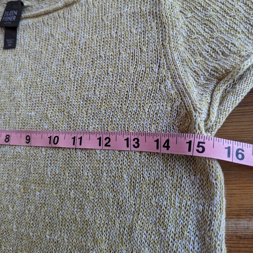 Eileen Fisher Linen Yellow/Tan Open Knit Capped Sleeve T- Shirt Top Size PS - Picture 10 of 11